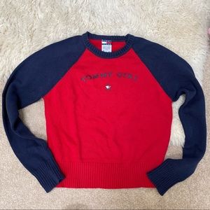 TOMMY GIRL HILFIGER red & navy blue sweater top